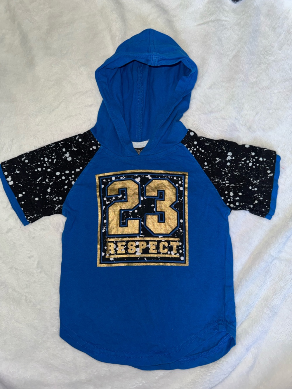 Blue Hooded Kids Tee with Gold '23 Respect Graphic